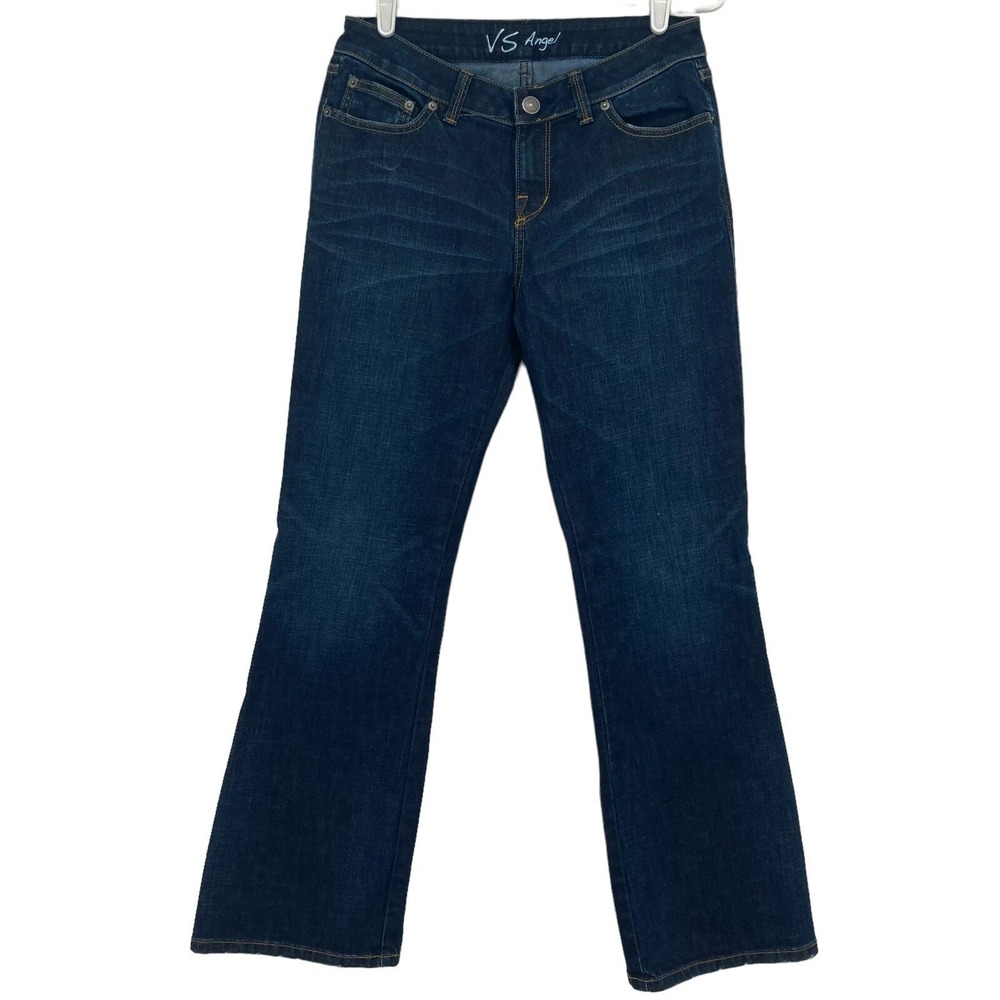 VS Angel Women's Denim Jeans Size 6 Boot-Cut Mid Rise Stretch Flap Pockets Blue
